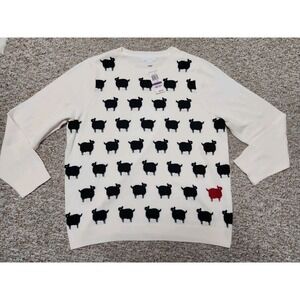 Charter Club Womens XXL Sheep Sweater Crewneck Cream Black Red Novelty NWT